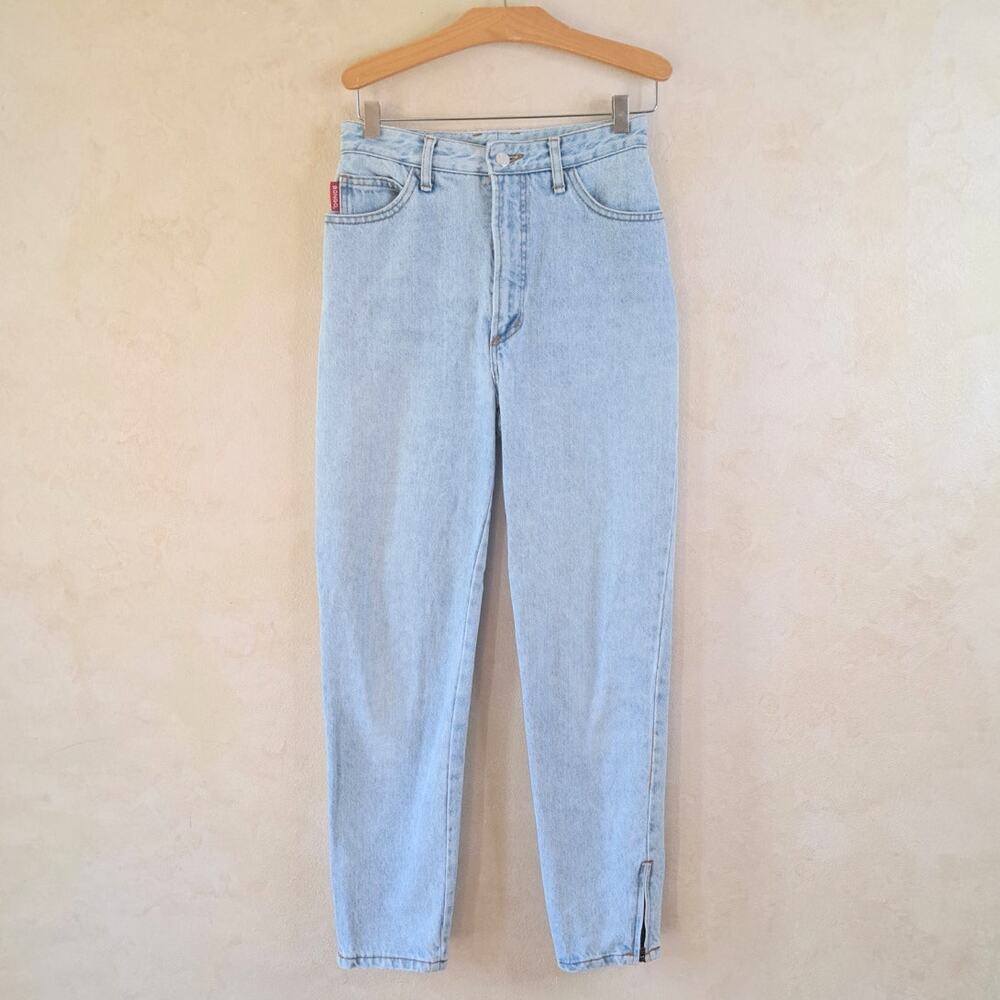 Vintage BONGO High Waisted Tapered Jeans Womens Size 7 Light Wash Ankle Zip USA